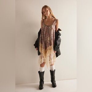 Free People Intimately Young And In Love Floral Print Lace Mini Slip Dress NWT